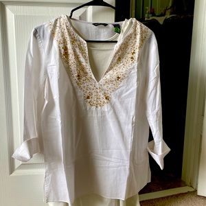 White cotton blouse gold embroidered